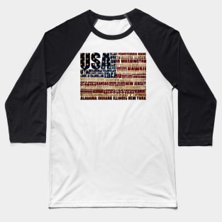 USA and its states in Stars and Stripes Baseball T-Shirt